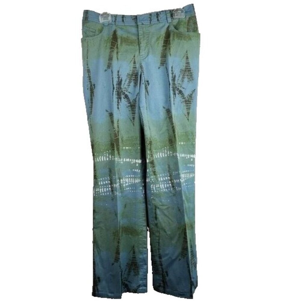 VTG Company Ellen Tracy Pants Size 8 Green Blue Tie Dye Straight‎ Wearable Art